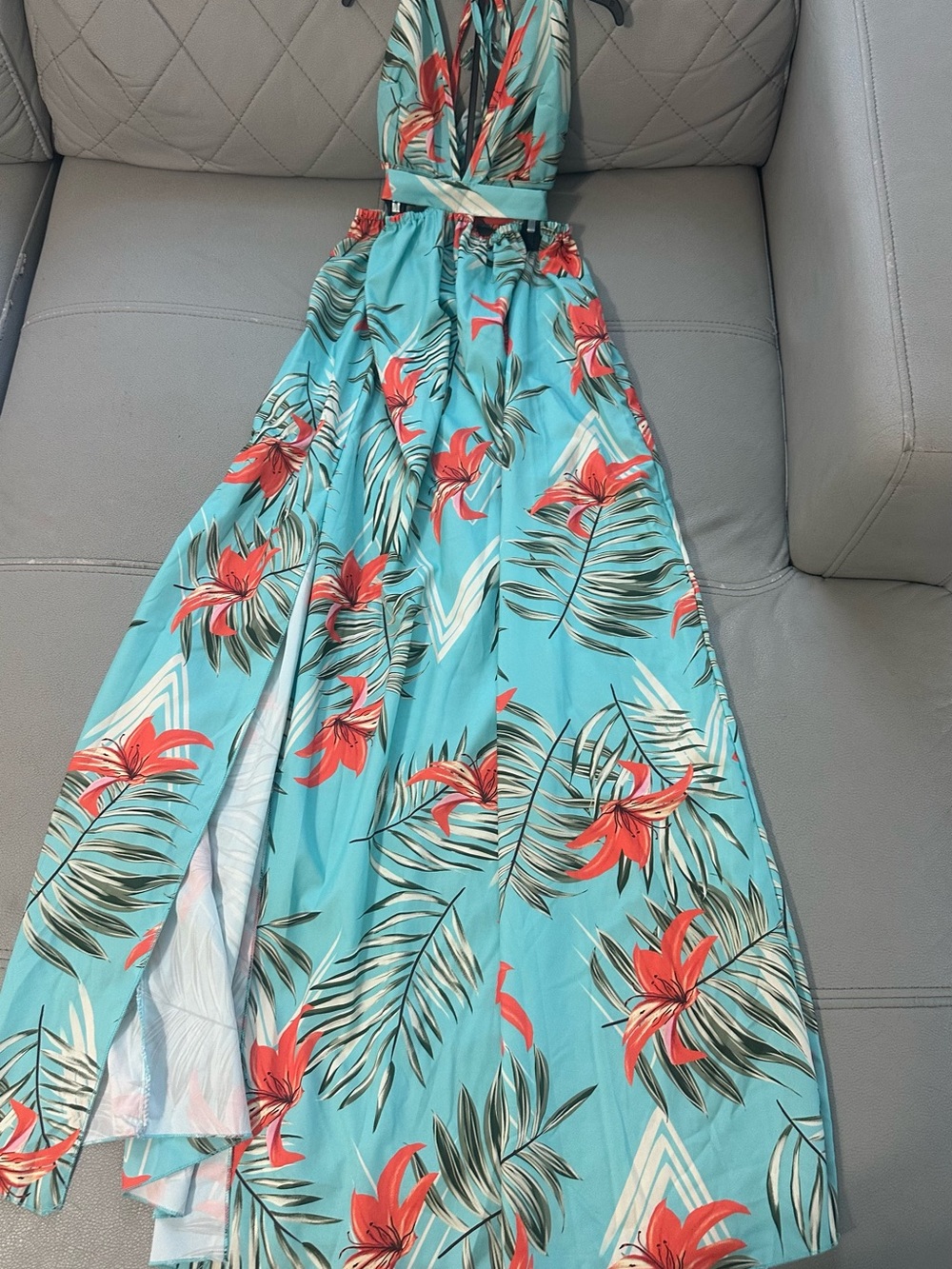 SHEIN Turquoise Maxi Dress with Coral Floral Print